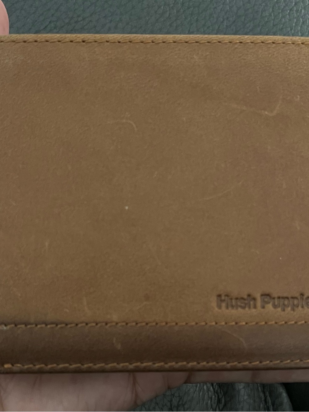 A hot deal- Hush Puppies Tan Leather Bifold Wallet - Embossed Logo